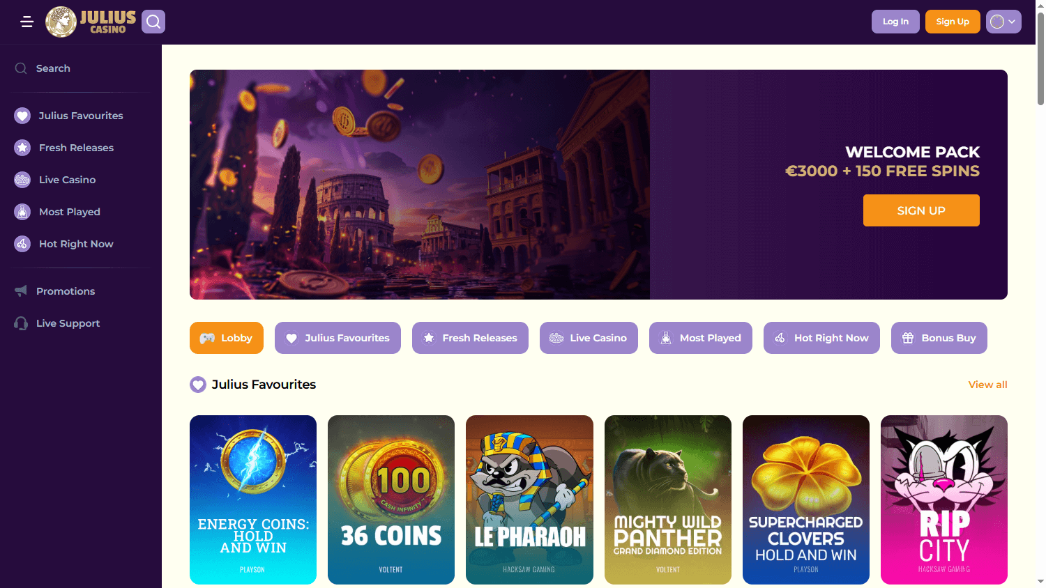 Julius_Casino_homepage_desktop