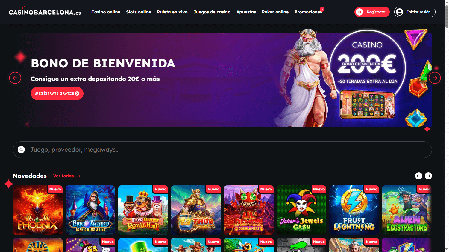Interfaz de la página principal de Casino Barcelona en desktop, mostrando la transición al entorno móvil