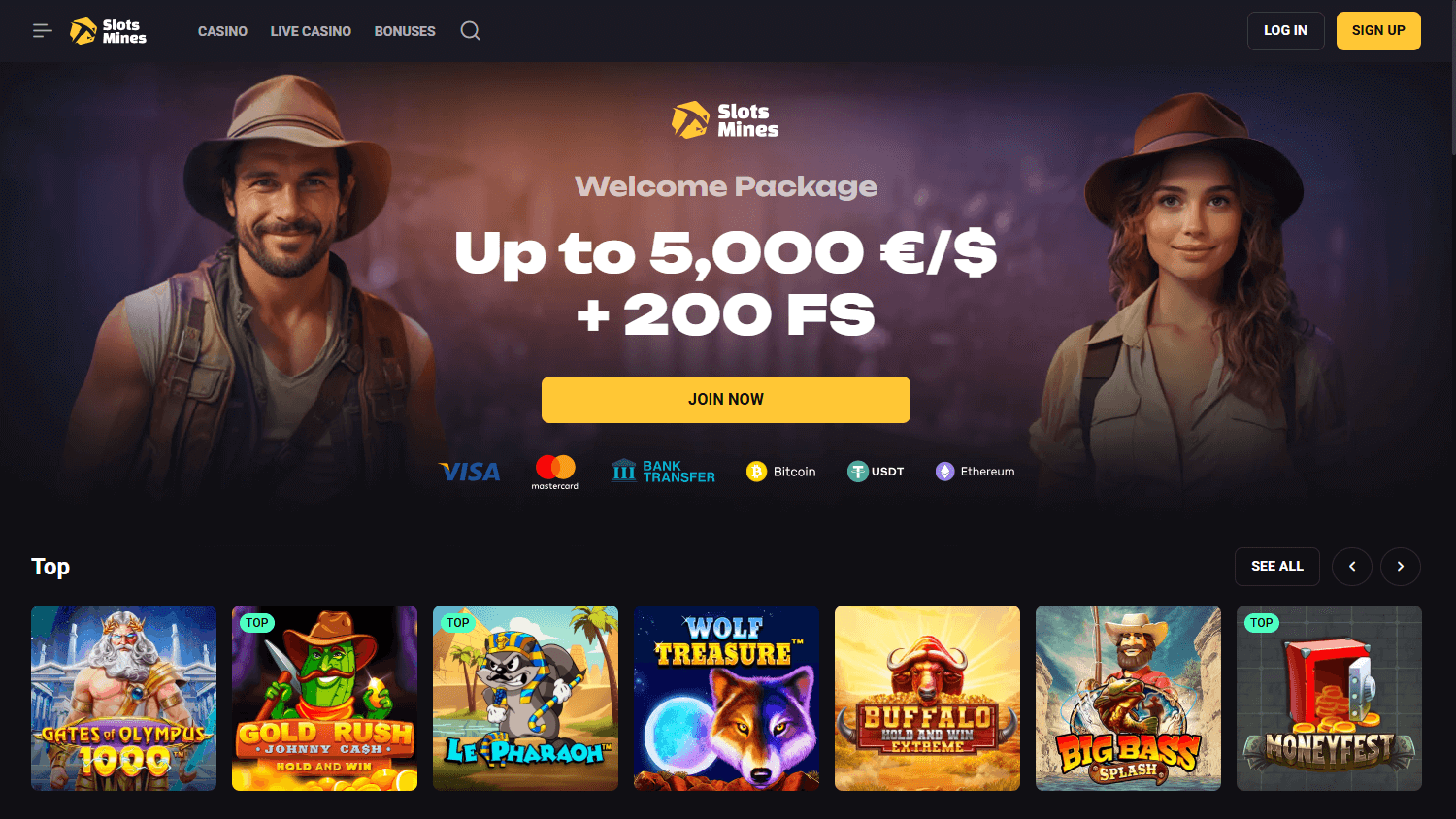 slotsmines_casino_homepage_desktop