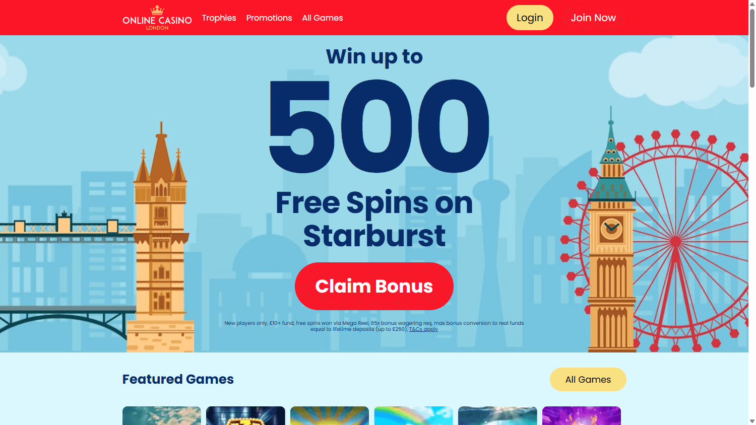 Online Casino London homepage website screenshot