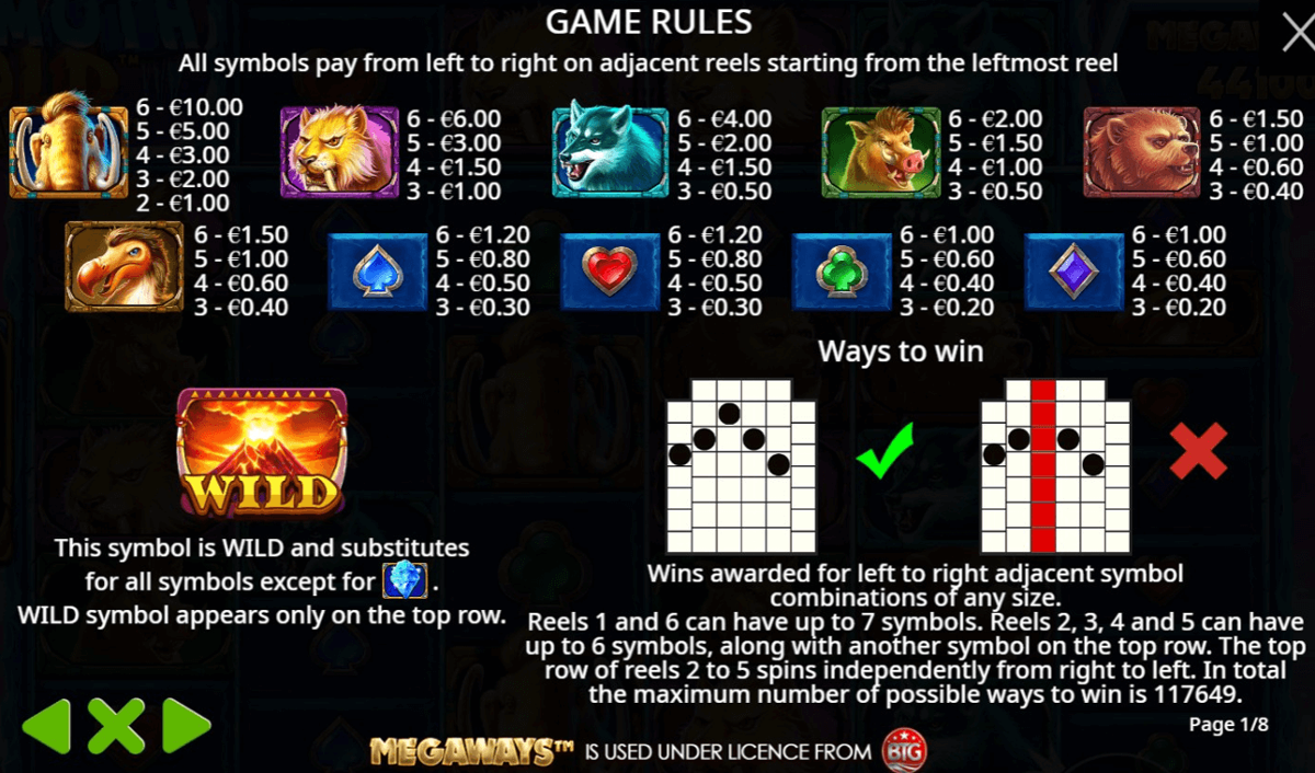 Mammoth Gold Megaways paytable