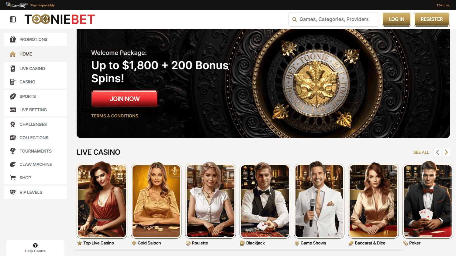 tooniebet_casino_on_homepage_desktop