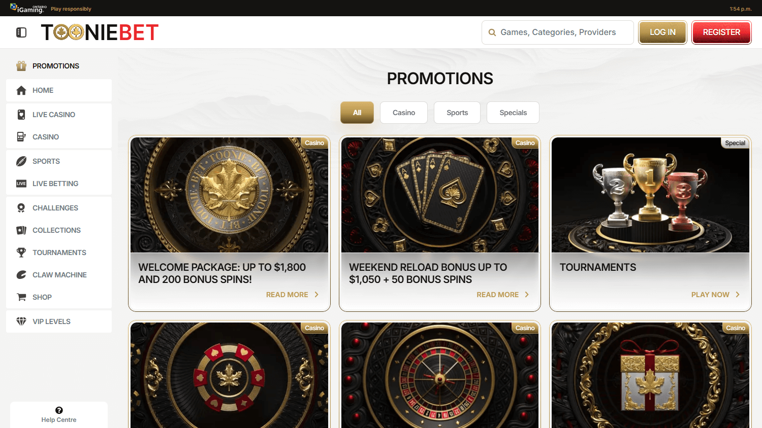tooniebet_casino_on_promotions_desktop