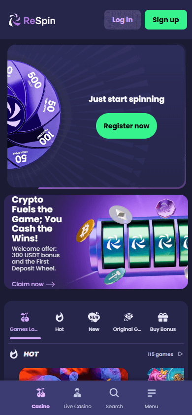 respin_casino_homepage_mobile