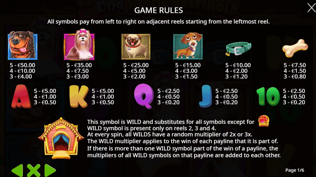 The Dog House Multihold paytable