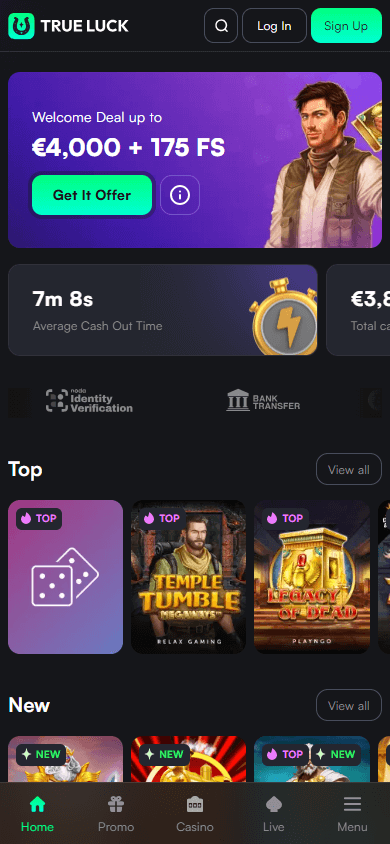 TrueLuck_Casino_homepage_mobile