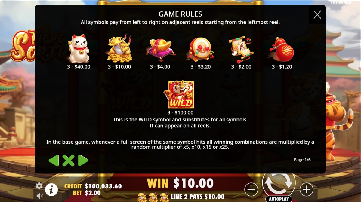 Tigre Sortudo - Full paytable