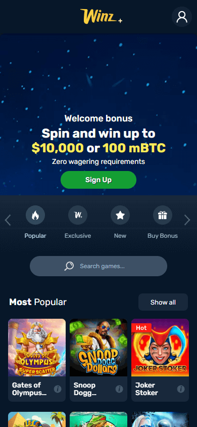 Winz_Casino_homepage_mobile