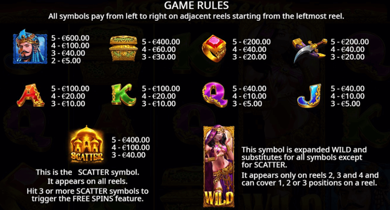 Jasmine Dream paytable