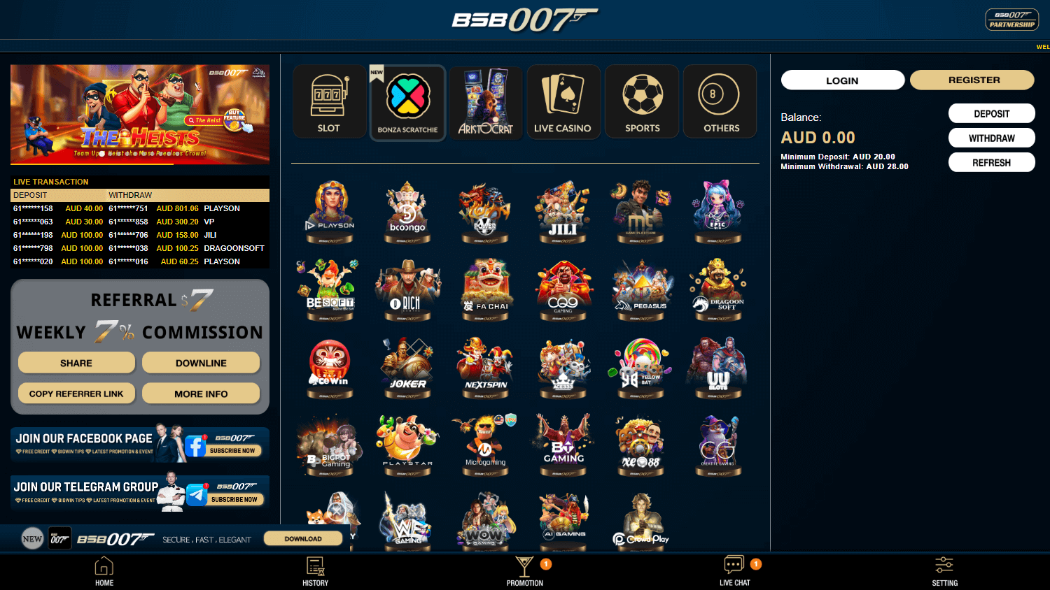 Bsb007 Casino Desktop Homepage Interface