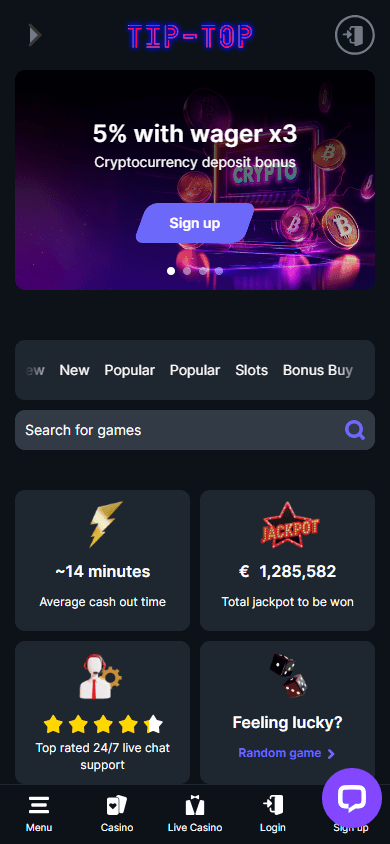 Tip-Top_Casino_homepage_mobile