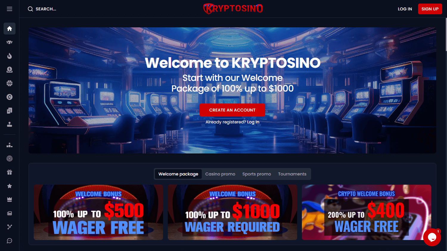 Kryptosino_Casino_homepage_desktop