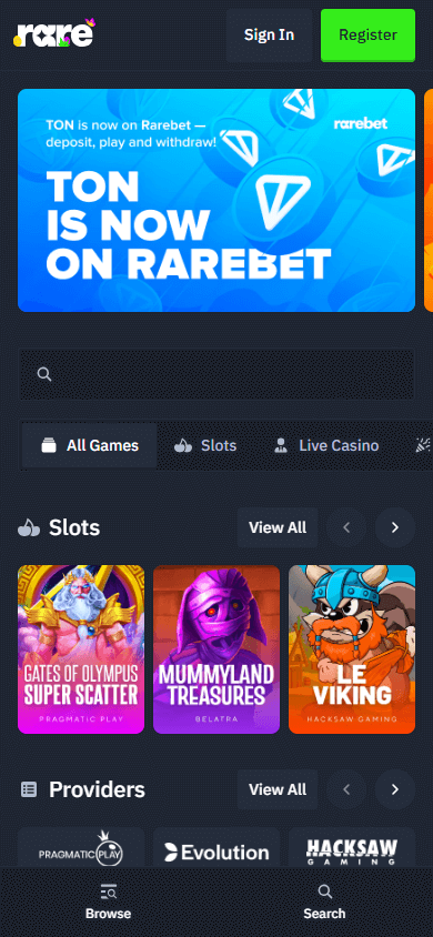 Rarebet_Casino_homepage_mobile