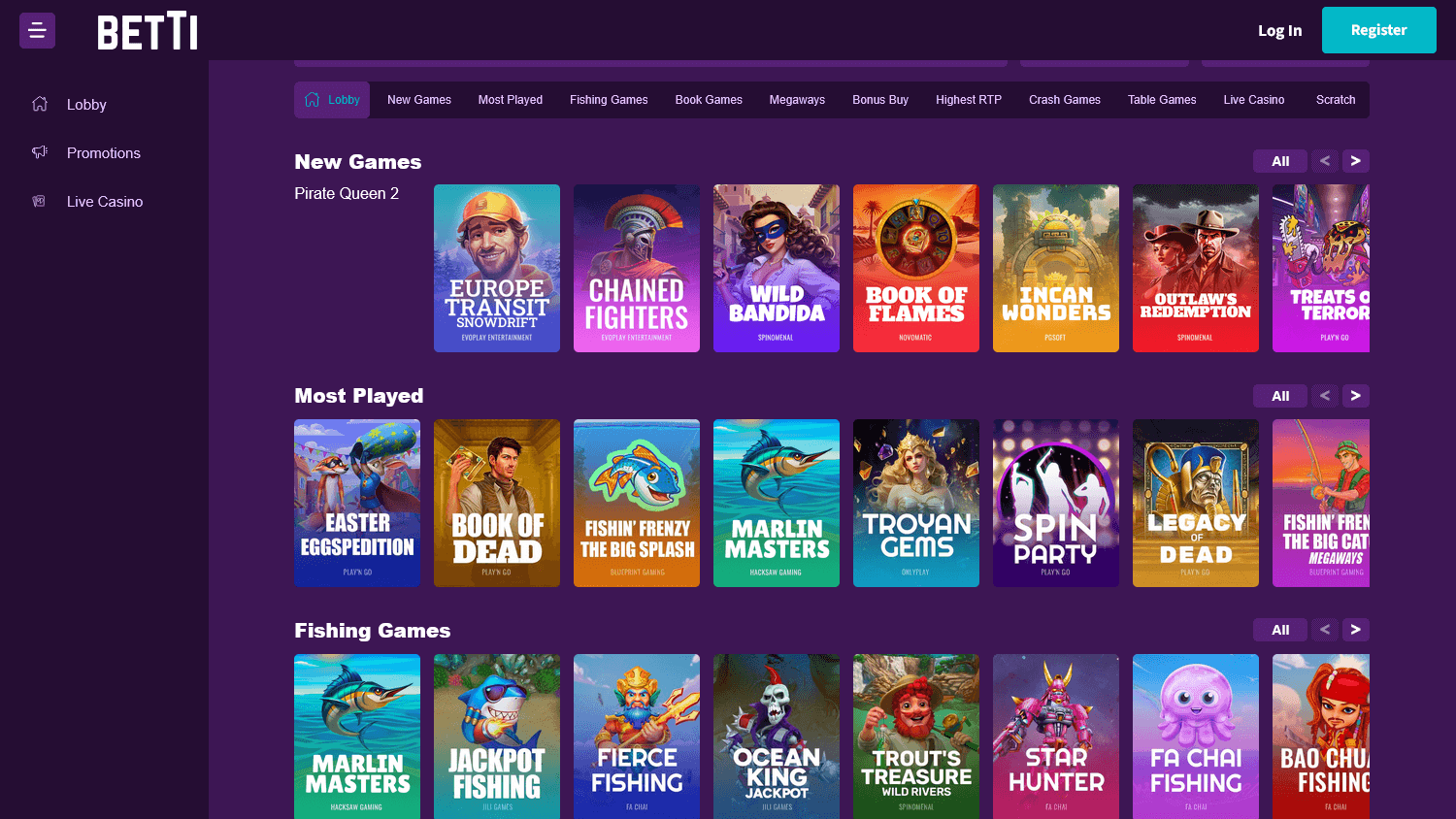 Betti Casino Game Gallery