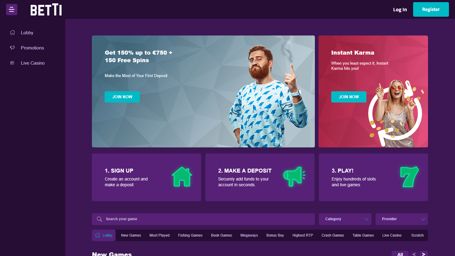 Betti Casino Homepage