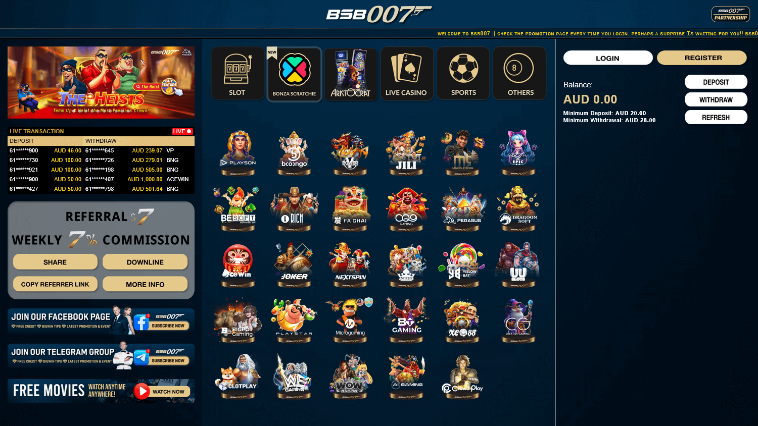 Bsb007 Casino Game Lobby Interface on Desktop