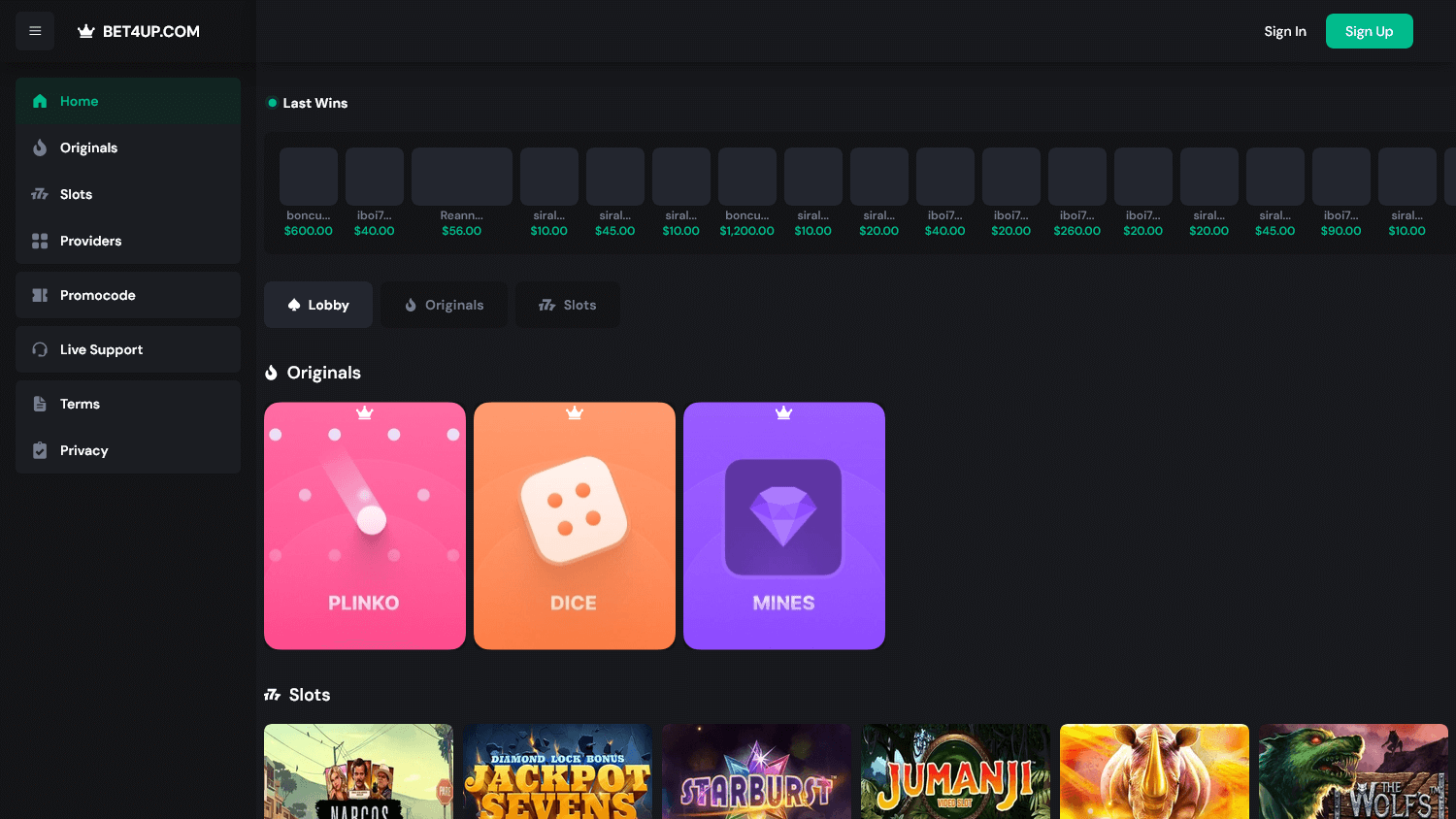 bet4up_casino_homepage_desktop
