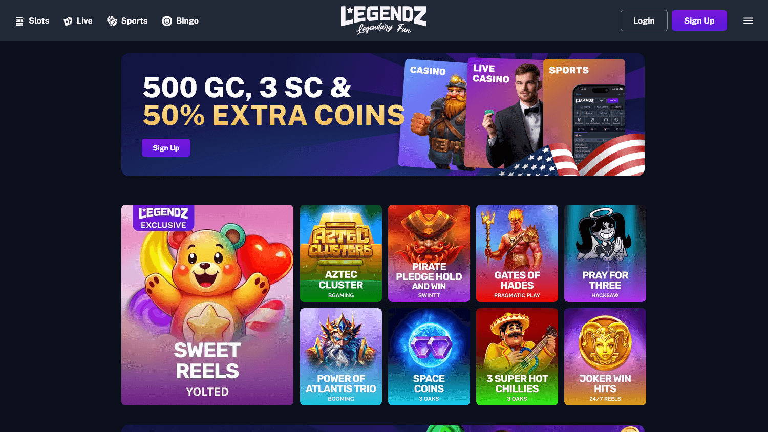 legendz_casino_homepage_desktop