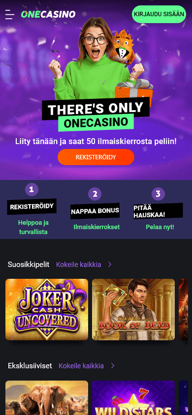 One Casino mobiilisivun näkymä