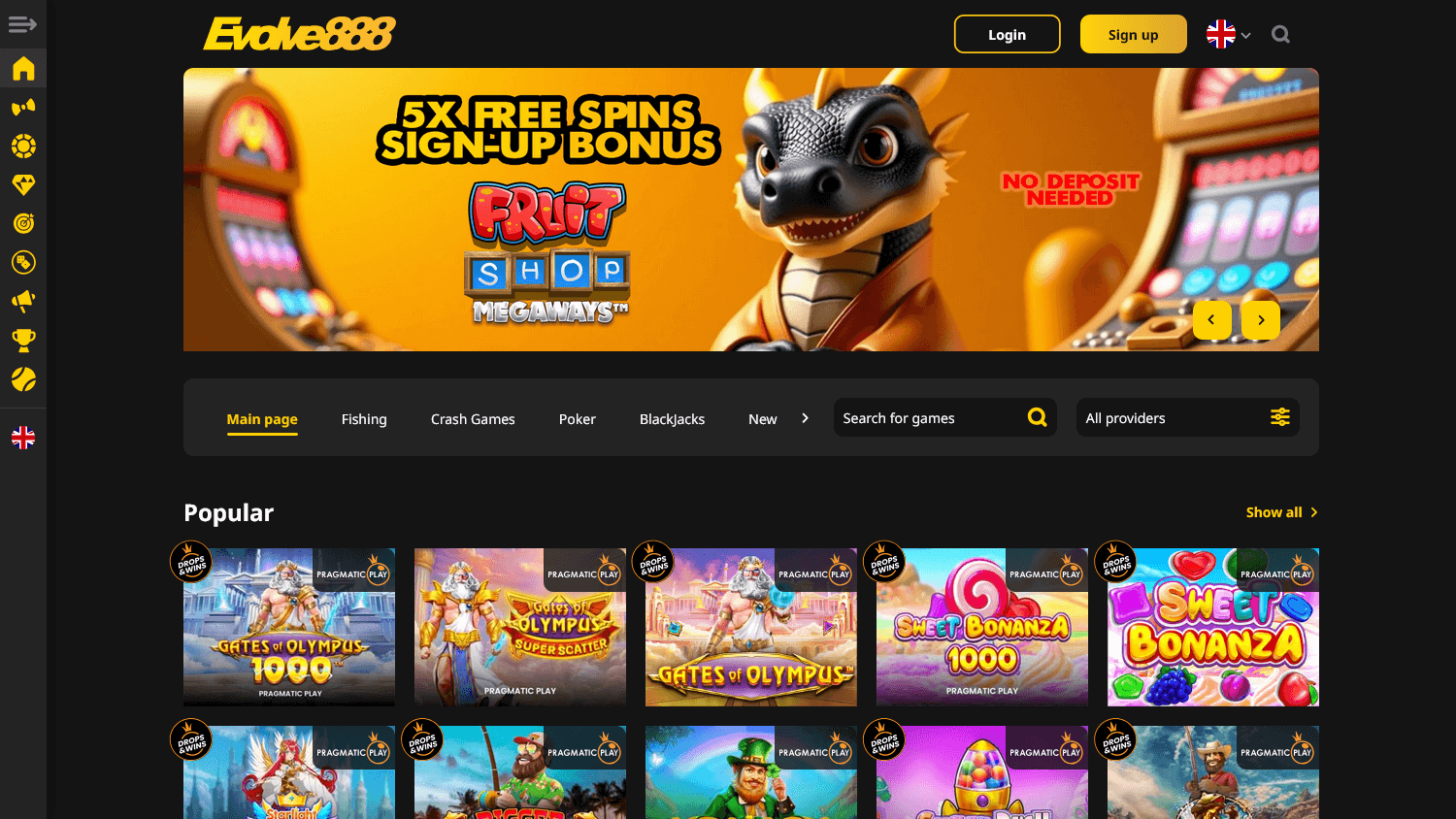 evolve888_casino_homepage_desktop