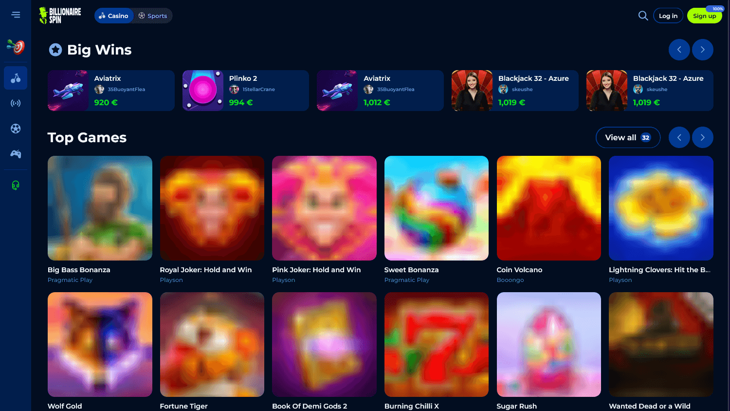 billionairespin_casino_homepage_desktop