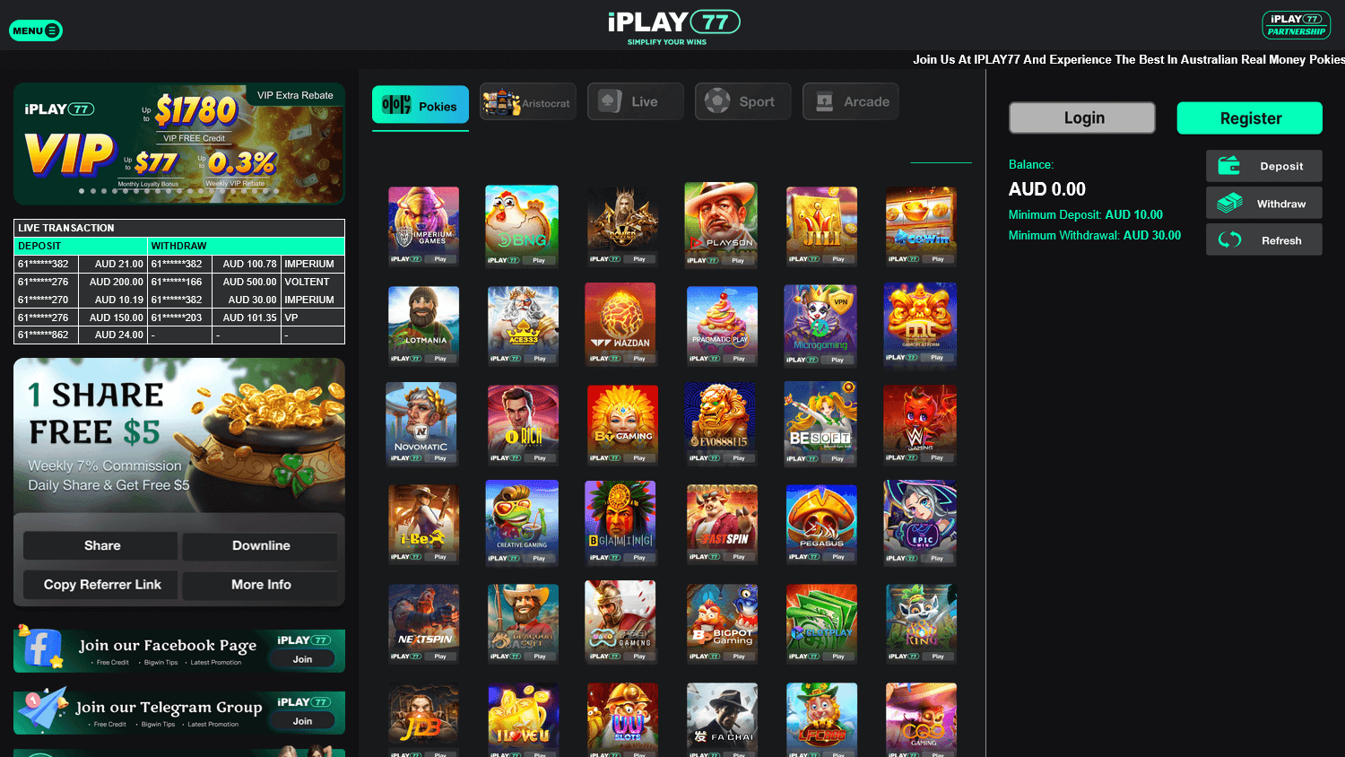 iplay77_casino_homepage_desktop