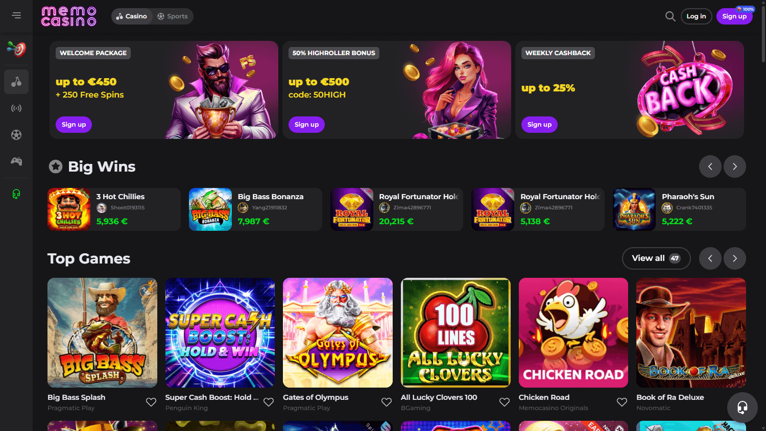 top Memo Casino bonus giornaliero banner