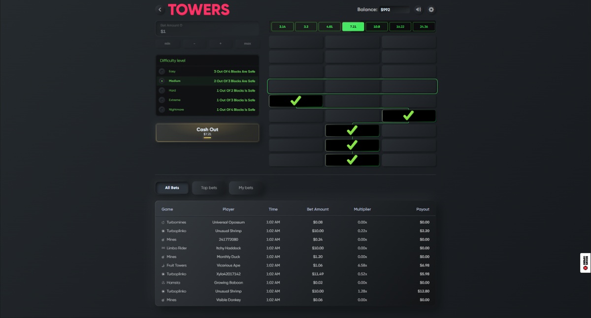 Towers (Crash Game) - Normal difficulty