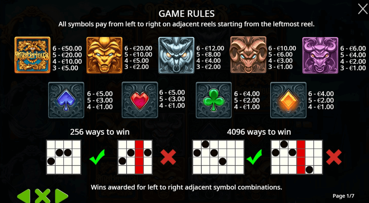 Mysterious paytable