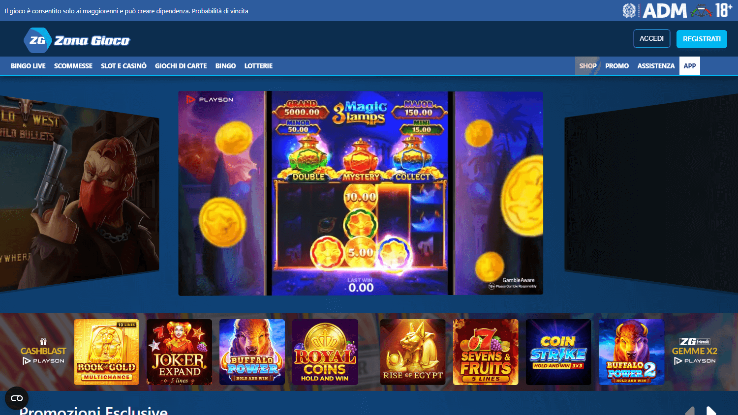 Galleria di giochi dell'app Zonagioco