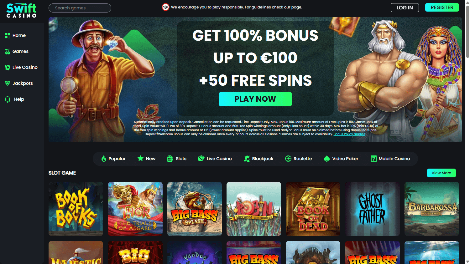 rinomato Swift Casino bonus nuovo giocatore offerta