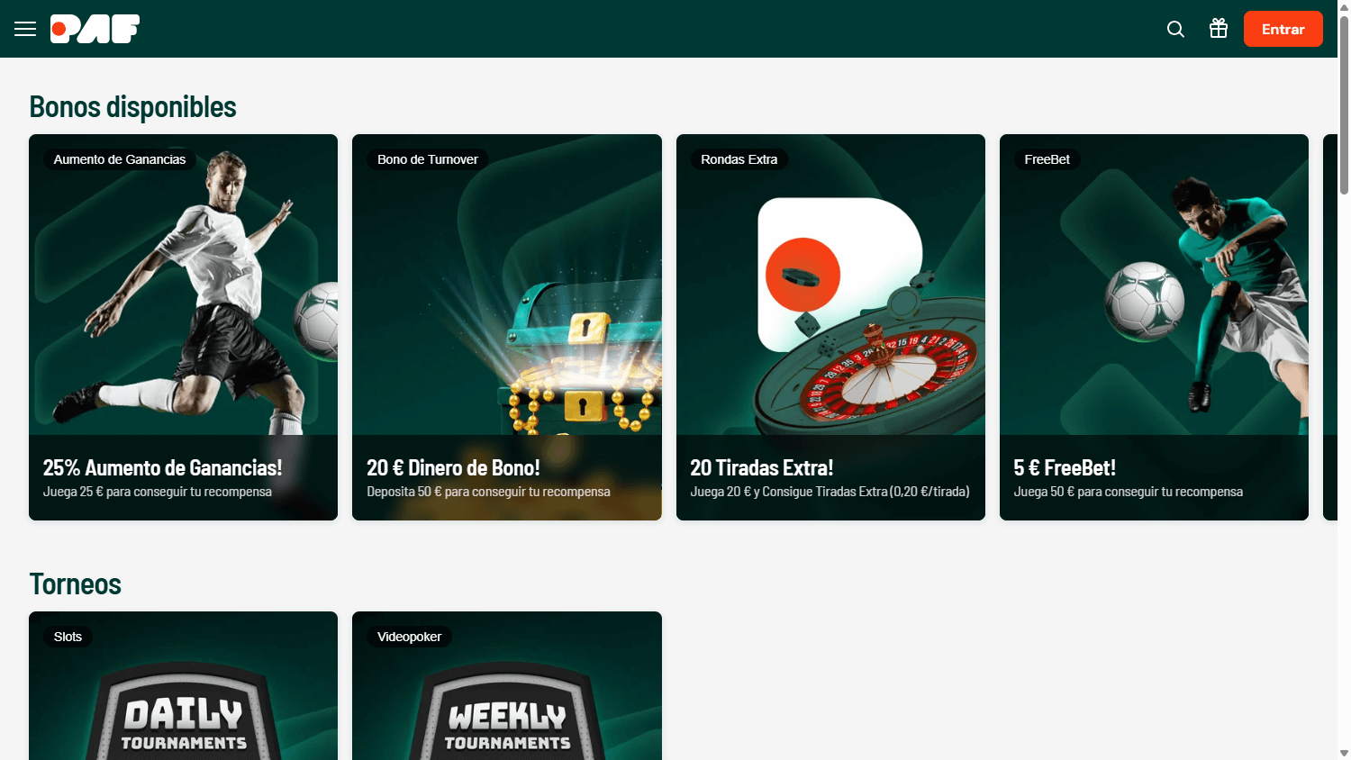 Promociones de Paf Casino