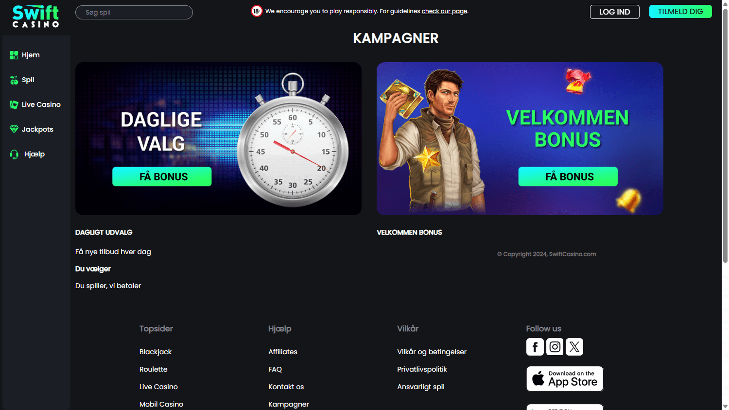 Swift Casino bonus di benvenuto banner promozionale in Italy