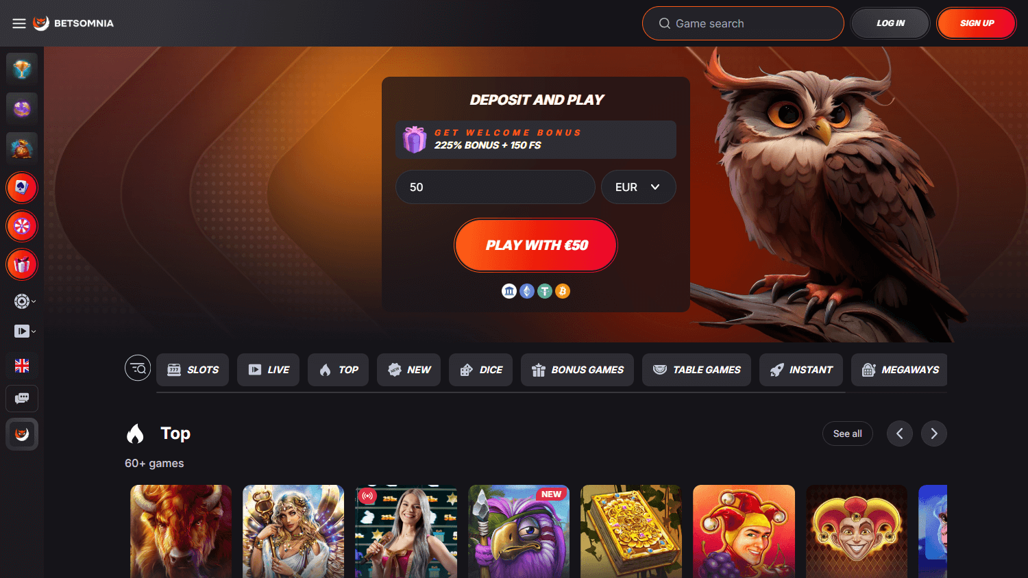 Betsomnia Casino Homepage