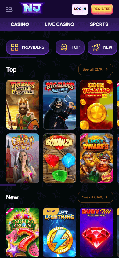 NovaJackpot Casino mobil spilloversikt
