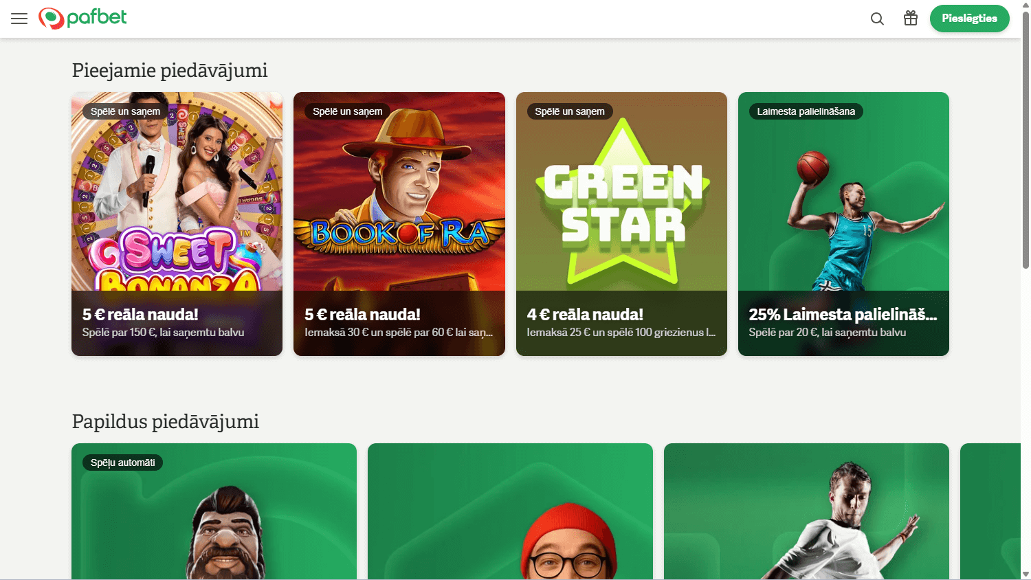 Captura de pantalla de la sección de promociones del casino en versión de escritorio