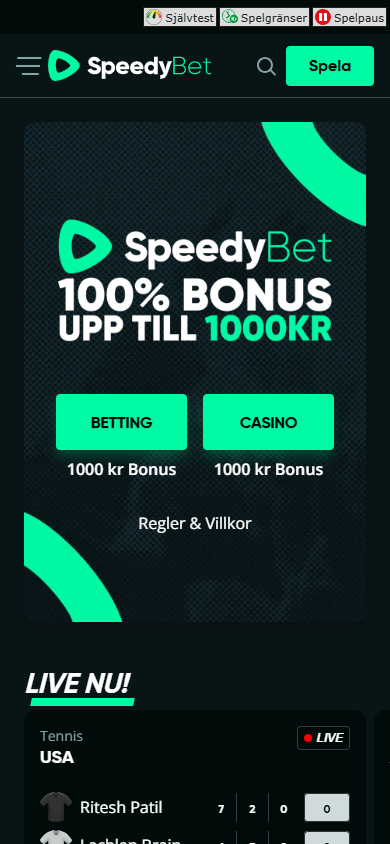 Speedybet casino mobile homepage