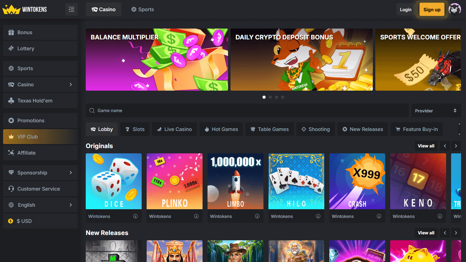 wintokens_casino_homepage_desktop