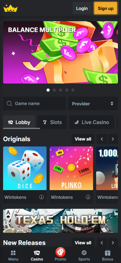 wintokens_casino_homepage_mobile