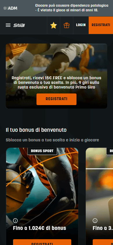 Homepage mobile del casino Snai
