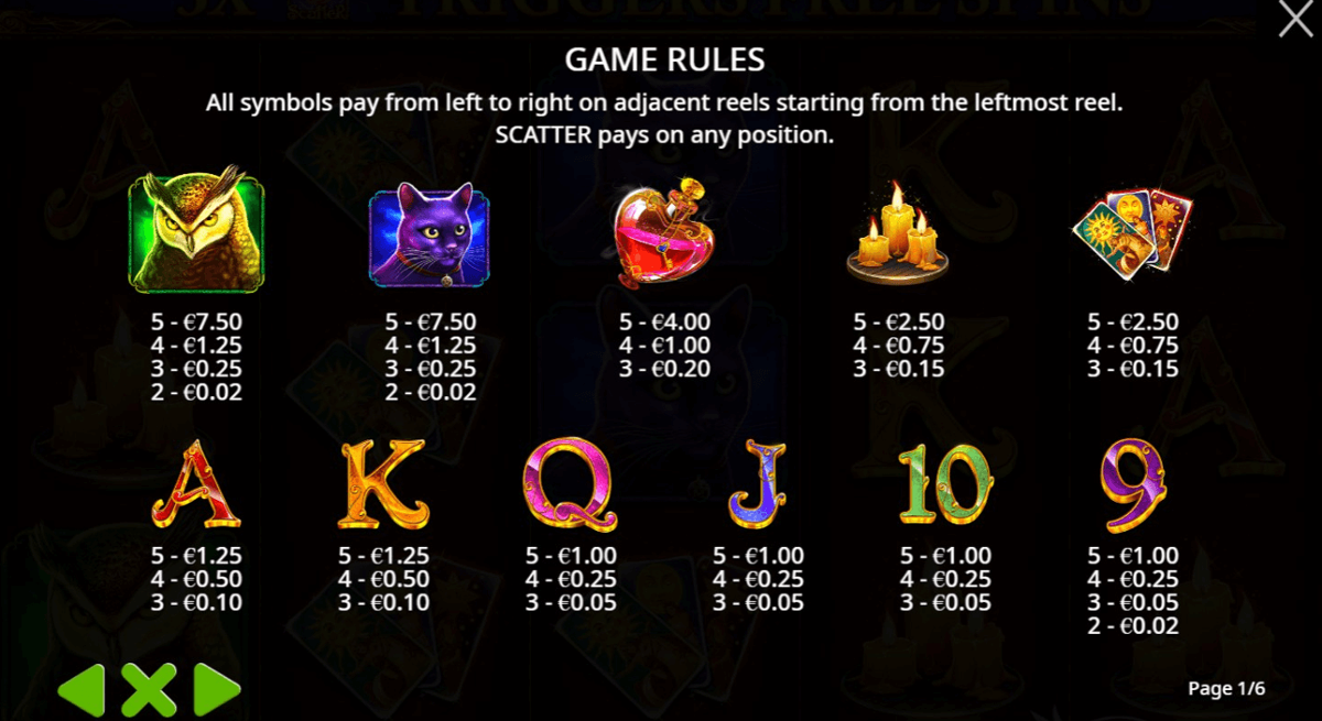 Madame Destiny paytable