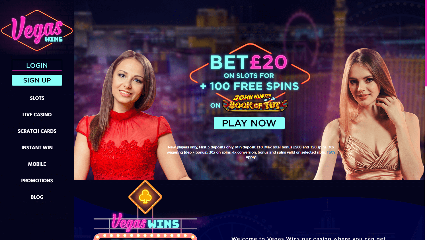 Vegas Wins homepage website screenshot