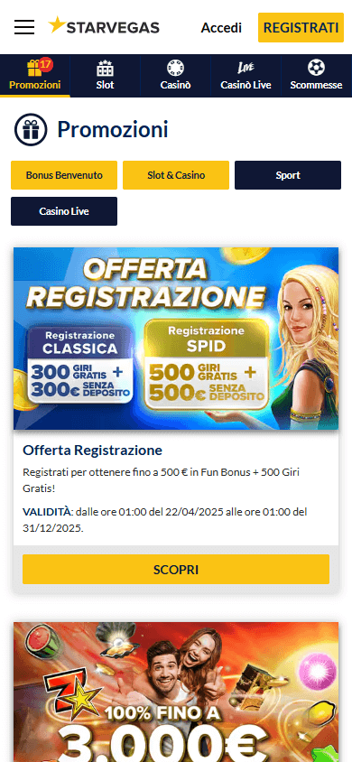 Promozioni mobile Starvegas