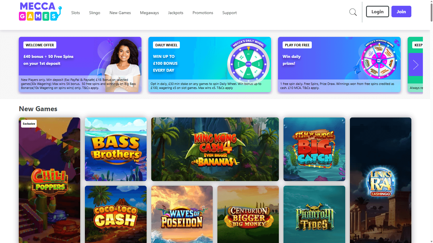 Mecca Games homepage website screenshot