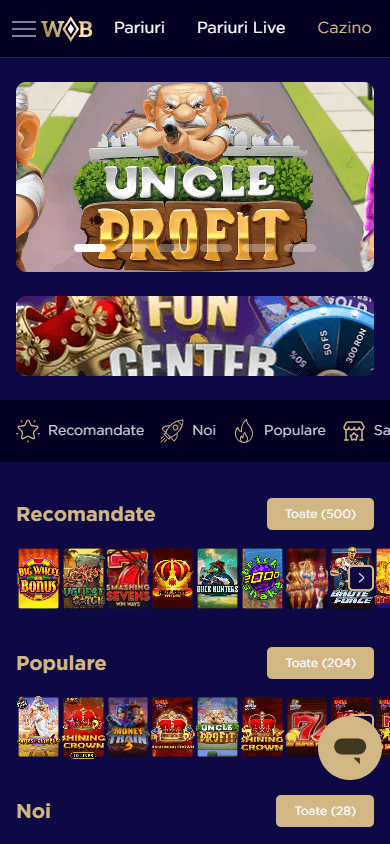 WinBoss Casino pagină principală mobilă