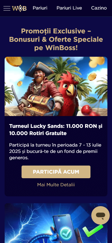 Interfața promoțiilor WinBoss Casino pe dispozitive mobile