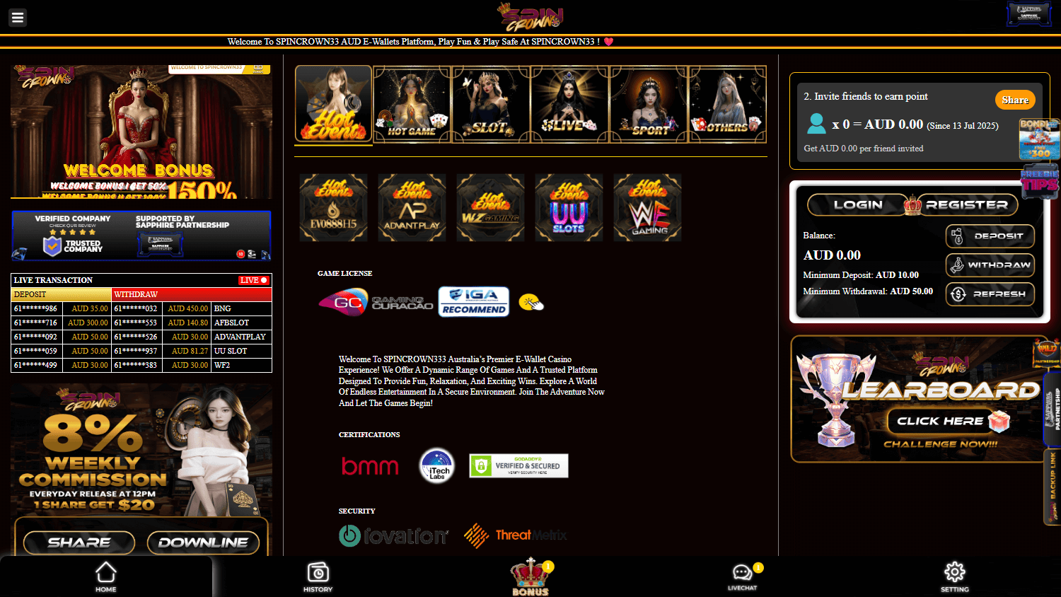 spincrown33_casino_homepage_desktop