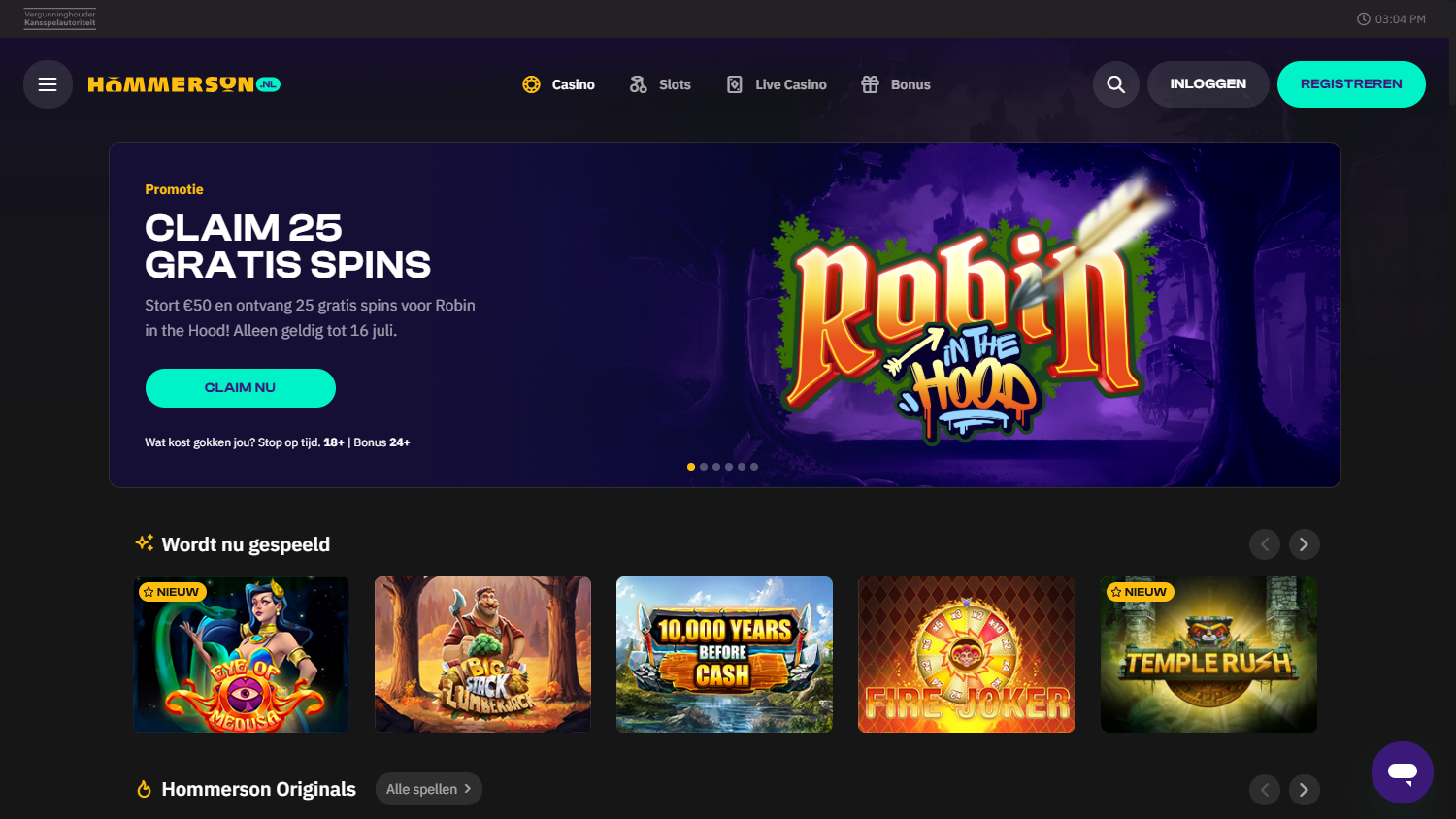 Hommerson Casino Homepage