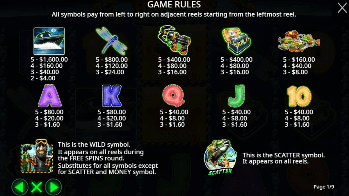 Big Bass Mission Fishin paytable