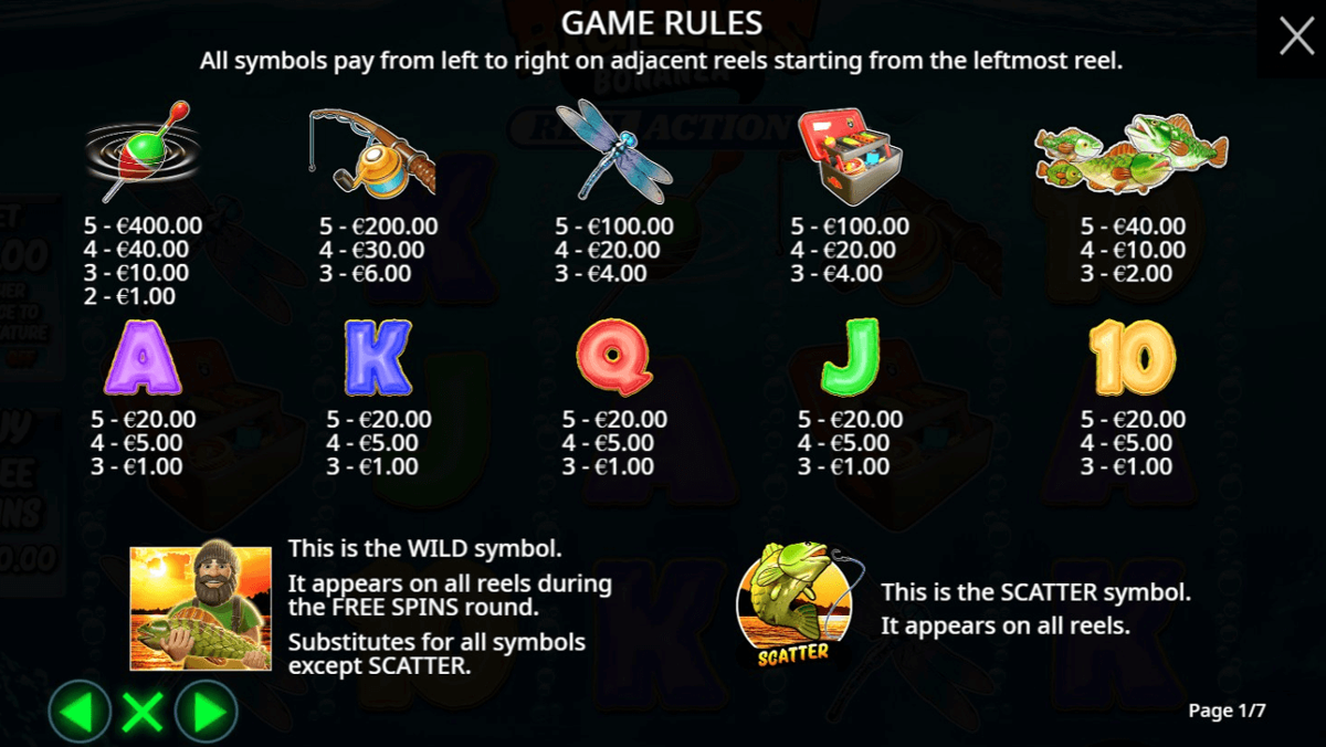 Big Bass Bonanza Reel Action paytable